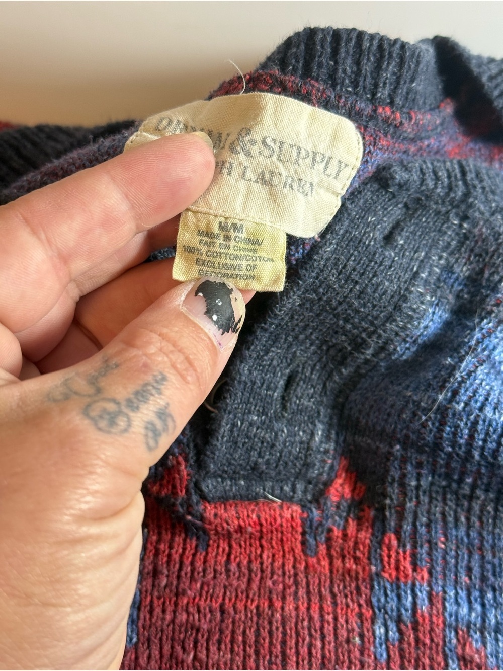 denim supply ralph lauren mens sweater Henley Medium Southwest Design Cotton - Picture 4 of 10